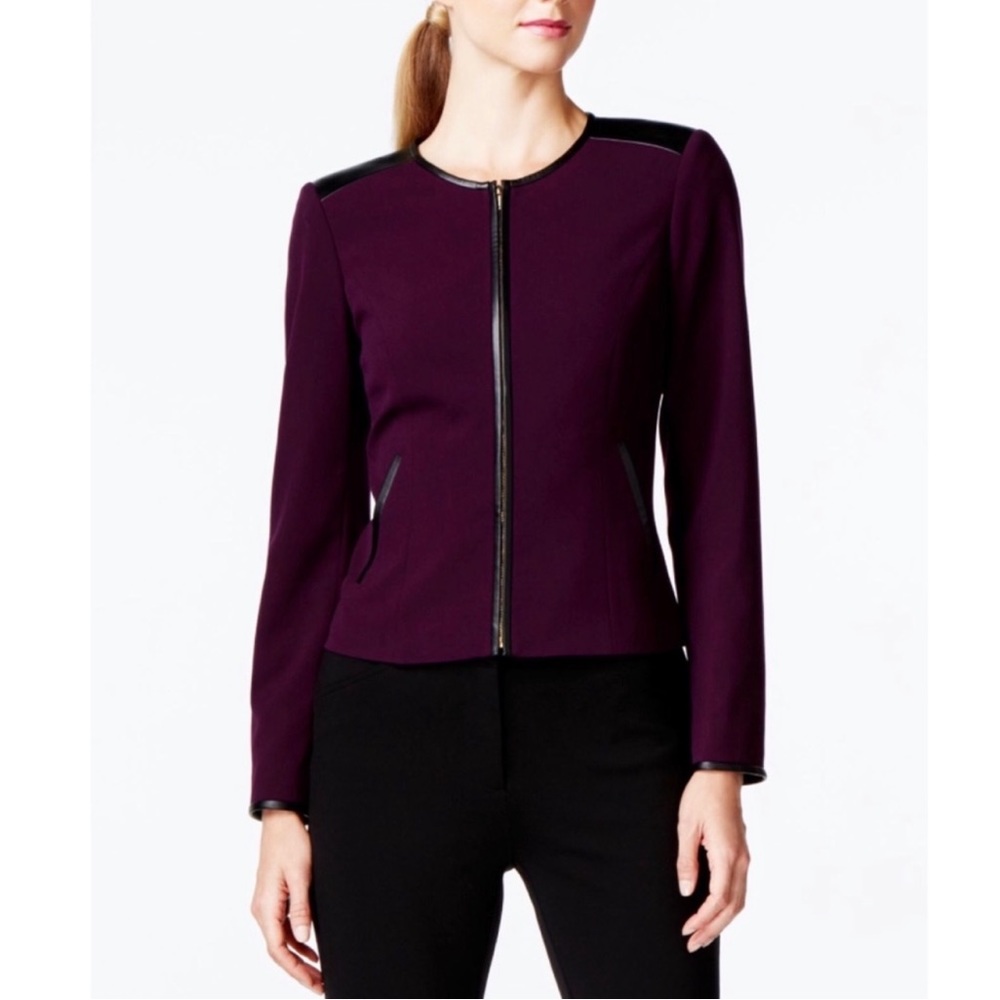 Calvin Klein 🦚 Purple Blazer w Faux Leather Trim